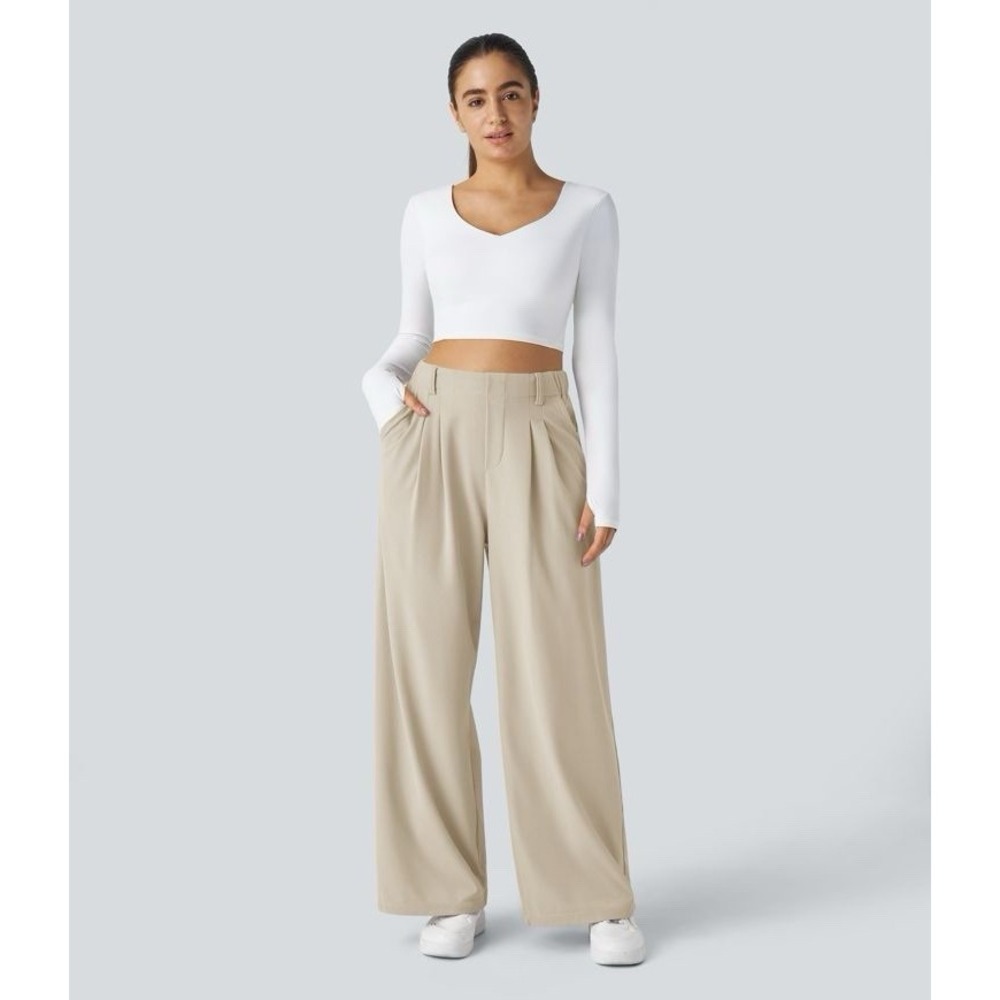 Halara Wide Leg Waffle Work Trousers High Waist Dress Work Pants XXL Cream 1X - Picture 5 of 16